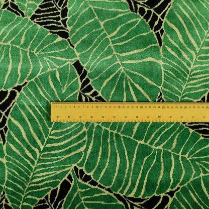 Green Black Colour Jungle Leafs Pattern Soft Velvet Upholstery Fabric JO-1020 - Made To Measure Curtains