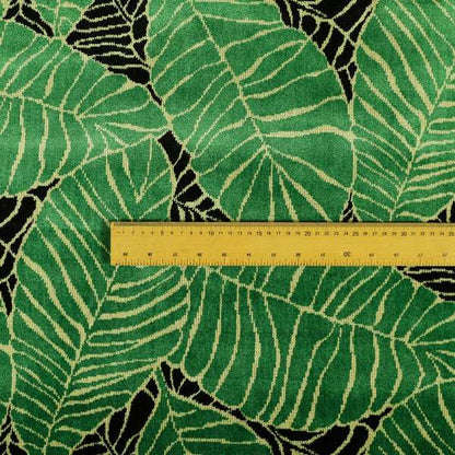 Green Black Colour Jungle Leafs Pattern Soft Velvet Upholstery Fabric JO-1020 - Handmade Cushions