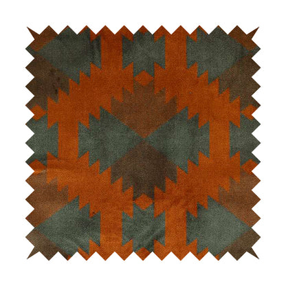 Grey Orange Colour Kilim Aztec Pattern Velvet Woven Upholstery Fabric JO-1024 - Made To Measure Curtains