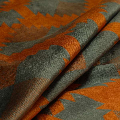 Grey Orange Colour Kilim Aztec Pattern Velvet Woven Upholstery Fabric JO-1024