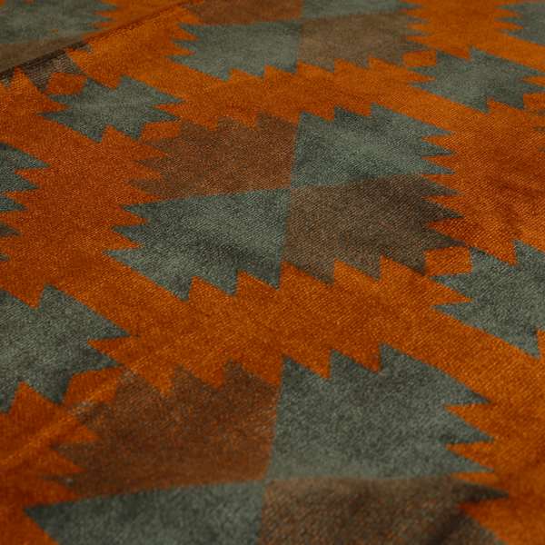 Grey Orange Colour Kilim Aztec Pattern Velvet Woven Upholstery Fabric JO-1024 - Made To Measure Curtains