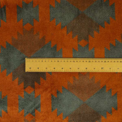 Grey Orange Colour Kilim Aztec Pattern Velvet Woven Upholstery Fabric JO-1024