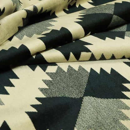 Navy Blue Cream Colour Kilim Aztec Pattern Velvet Woven Upholstery Fabric JO-1025 - Made To Measure Curtains