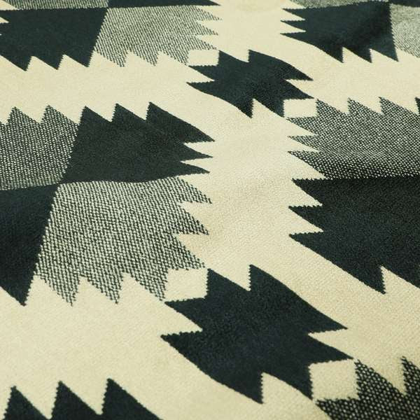 Navy Blue Cream Colour Kilim Aztec Pattern Velvet Woven Upholstery Fabric JO-1025 - Made To Measure Curtains