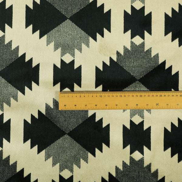 Navy Blue Cream Colour Kilim Aztec Pattern Velvet Woven Upholstery Fabric JO-1025 - Made To Measure Curtains