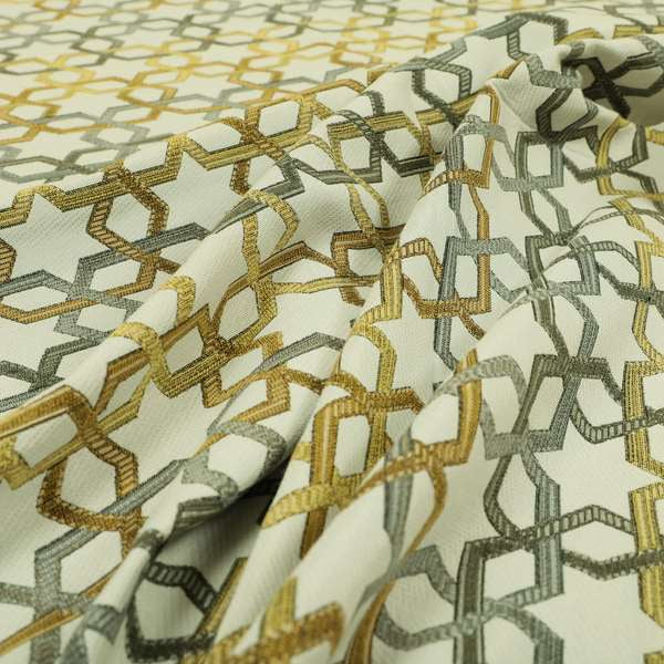 Yellow Grey White Colour Star Modern Pattern Chenille Upholstery Fabric JO-1028 - Made To Measure Curtains