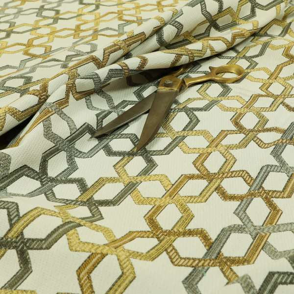 Yellow Grey White Colour Star Modern Pattern Chenille Upholstery Fabric JO-1028 - Made To Measure Curtains