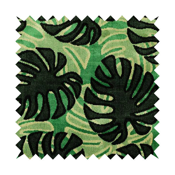 Green Black Colour Palm Leafs Pattern Soft Velvet Upholstery Fabric JO-1029 - Made To Measure Curtains