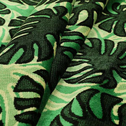 Green Black Colour Palm Leafs Pattern Soft Velvet Upholstery Fabric JO-1029 - Roman Blinds