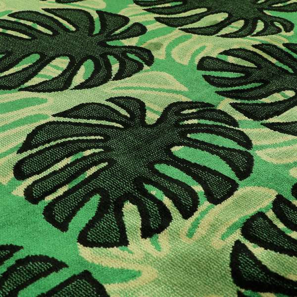 Green Black Colour Palm Leafs Pattern Soft Velvet Upholstery Fabric JO-1029 - Roman Blinds