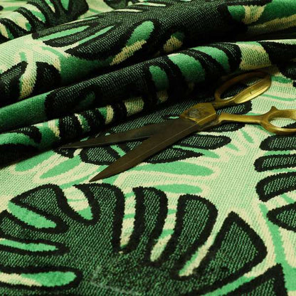 Green Black Colour Palm Leafs Pattern Soft Velvet Upholstery Fabric JO-1029 - Made To Measure Curtains