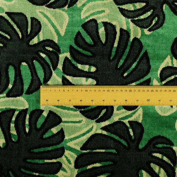 Green Black Colour Palm Leafs Pattern Soft Velvet Upholstery Fabric JO-1029