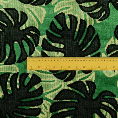 Green Black Colour Palm Leafs Pattern Soft Velvet Upholstery Fabric JO-1029 - Made To Measure Curtains