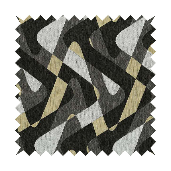 Modern Geometric Wave Pattern Furnishing Fabric In White Black Yellow Colours Woven Soft Chenille Fabric JO-103 - Roman Blinds