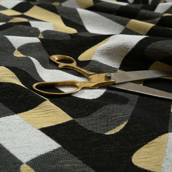 Modern Geometric Wave Pattern Furnishing Fabric In White Black Yellow Colours Woven Soft Chenille Fabric JO-103 - Made To Measure Curtains