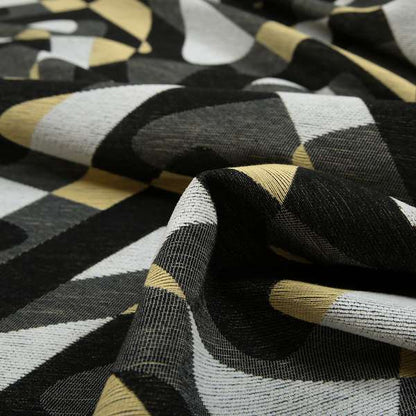 Modern Geometric Wave Pattern Furnishing Fabric In White Black Yellow Colours Woven Soft Chenille Fabric JO-103 - Roman Blinds