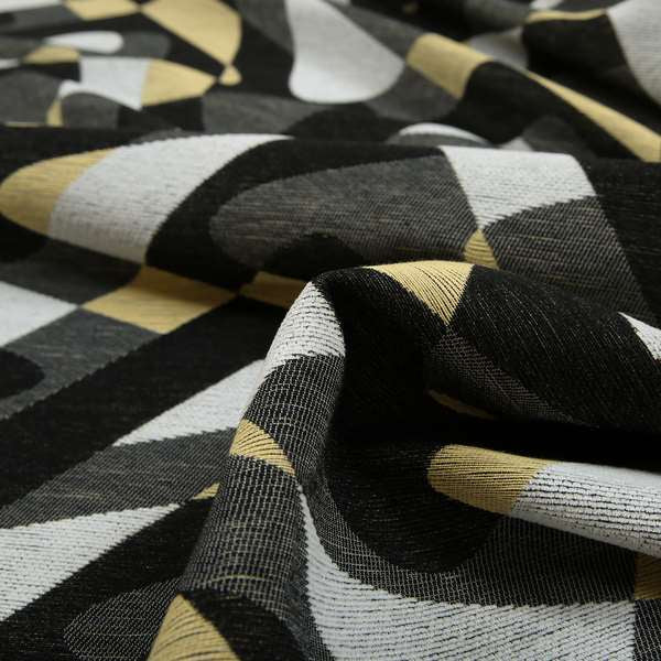 Modern Geometric Wave Pattern Furnishing Fabric In White Black Yellow Colours Woven Soft Chenille Fabric JO-103 - Made To Measure Curtains