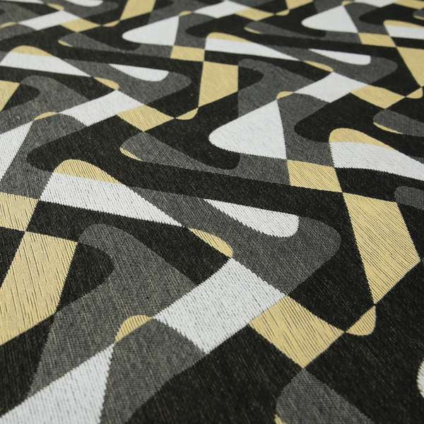 Modern Geometric Wave Pattern Furnishing Fabric In White Black Yellow Colours Woven Soft Chenille Fabric JO-103 - Roman Blinds