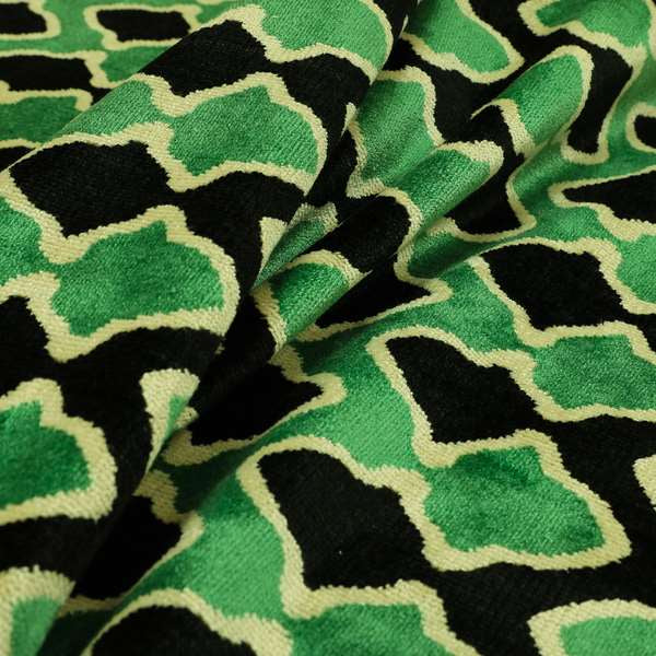 Green Black Colour Pattern Soft Velvet Upholstery Fabric JO-1030 - Made To Measure Curtains