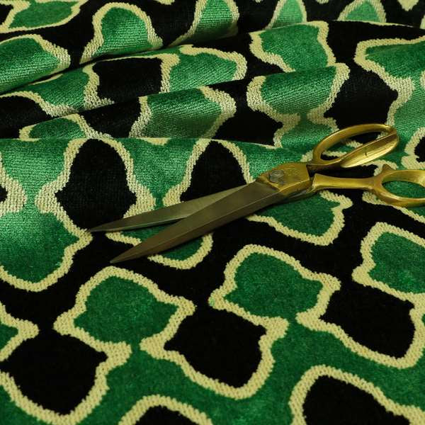 Green Black Colour Pattern Soft Velvet Upholstery Fabric JO-1030 - Made To Measure Curtains