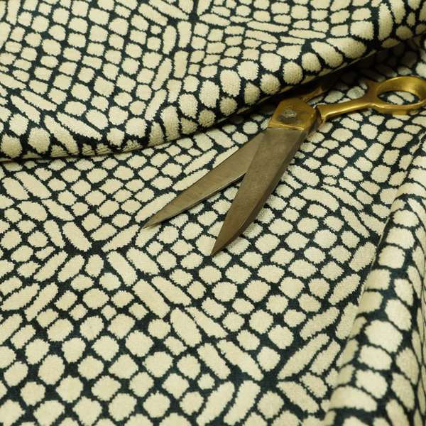 Cream Navy Blue Colour Pebble Effect Pattern Soft Velvet Upholstery Fabric JO-1032 - Made To Measure Curtains