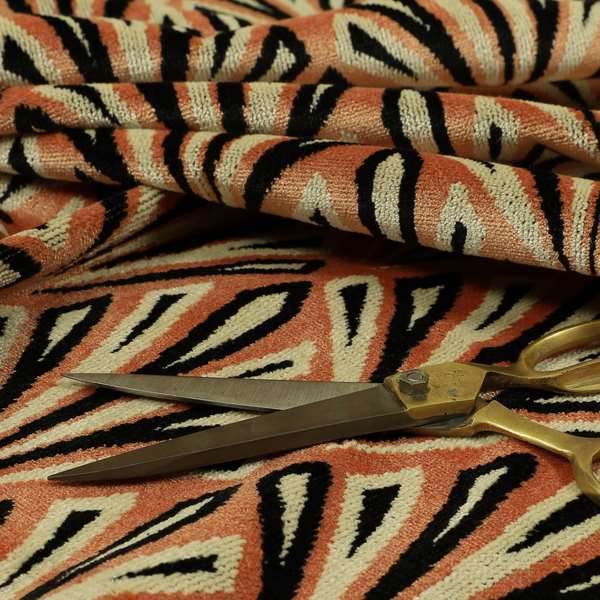 Salmon Pink Black Colour Modern Geometric Pattern Soft Velvet Upholstery Fabric JO-1035 - Made To Measure Curtains