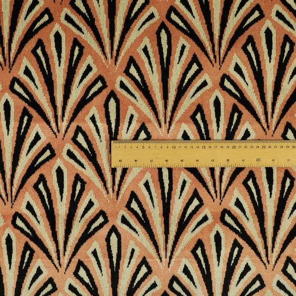 Salmon Pink Black Colour Modern Geometric Pattern Soft Velvet Upholstery Fabric JO-1035 - Made To Measure Curtains