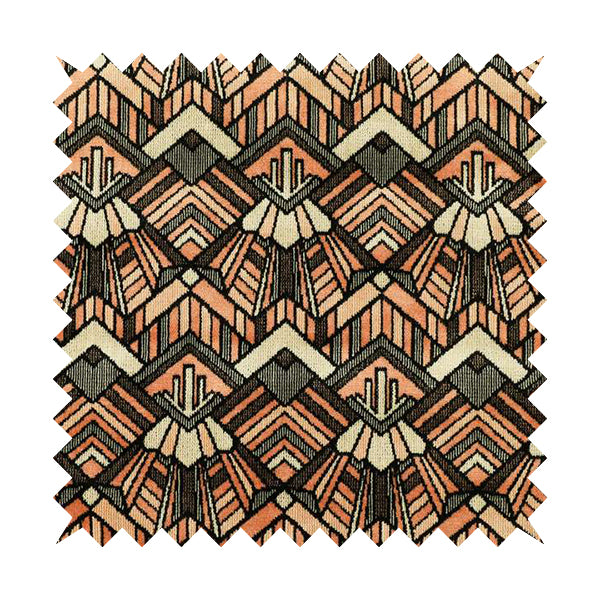 Salmon Pink Black Colour Full Geometric Pattern Soft Velvet Furnishing Fabric JO-1036 - Roman Blinds