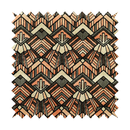 Salmon Pink Black Colour Full Geometric Pattern Soft Velvet Furnishing Fabric JO-1036 - Made To Measure Curtains