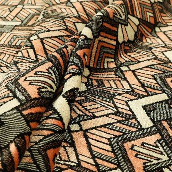 Salmon Pink Black Colour Full Geometric Pattern Soft Velvet Furnishing Fabric JO-1036 - Made To Measure Curtains