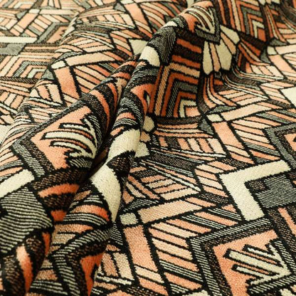 Salmon Pink Black Colour Full Geometric Pattern Soft Velvet Furnishing Fabric JO-1036