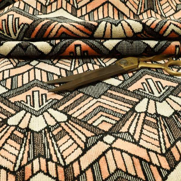 Salmon Pink Black Colour Full Geometric Pattern Soft Velvet Furnishing Fabric JO-1036 - Made To Measure Curtains