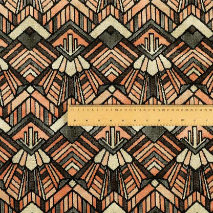 Salmon Pink Black Colour Full Geometric Pattern Soft Velvet Furnishing Fabric JO-1036 - Made To Measure Curtains