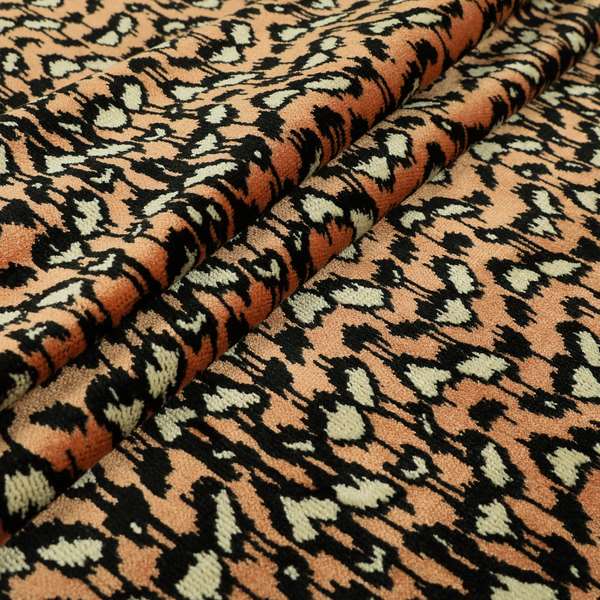 Salmon Pink Black Colour Jungle Falling Leafs Pattern Soft Velvet Upholstery Fabric JO-1037 - Made To Measure Curtains