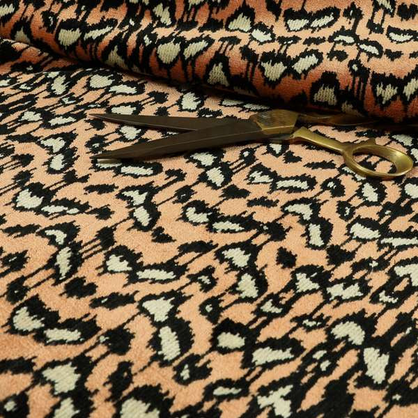 Salmon Pink Black Colour Jungle Falling Leafs Pattern Soft Velvet Upholstery Fabric JO-1037