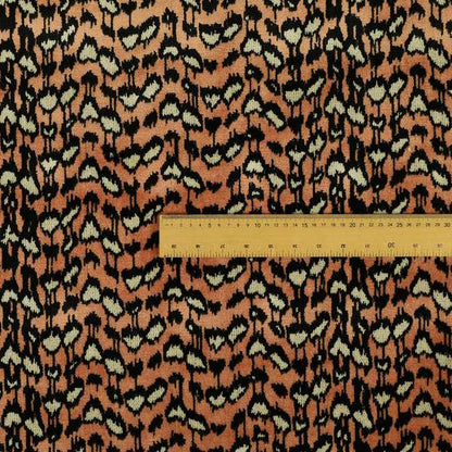 Salmon Pink Black Colour Jungle Falling Leafs Pattern Soft Velvet Upholstery Fabric JO-1037