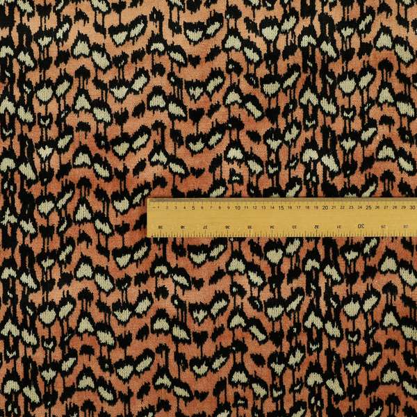 Salmon Pink Black Colour Jungle Falling Leafs Pattern Soft Velvet Upholstery Fabric JO-1037 - Made To Measure Curtains