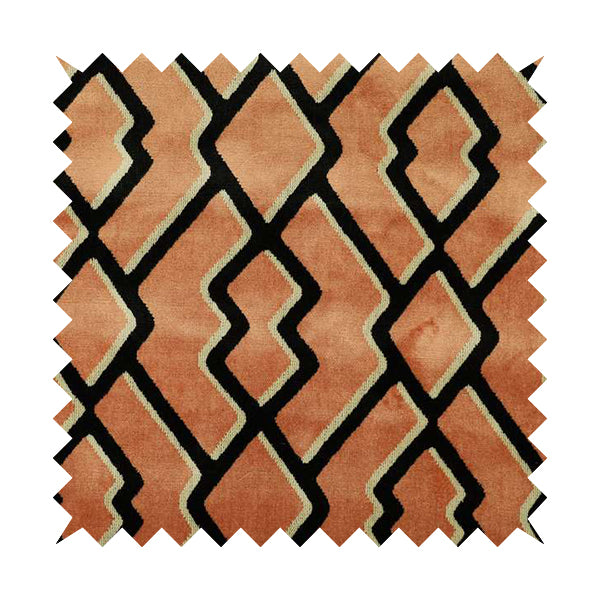 Salmon Pink Black Colour Modern Geometric Pattern Soft Velvet Upholstery Fabric JO-1038 - Made To Measure Curtains