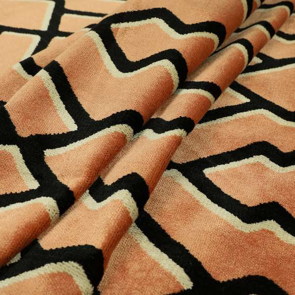 Salmon Pink Black Colour Modern Geometric Pattern Soft Velvet Upholstery Fabric JO-1038 - Made To Measure Curtains