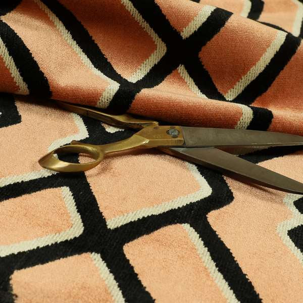 Salmon Pink Black Colour Modern Geometric Pattern Soft Velvet Upholstery Fabric JO-1038 - Made To Measure Curtains