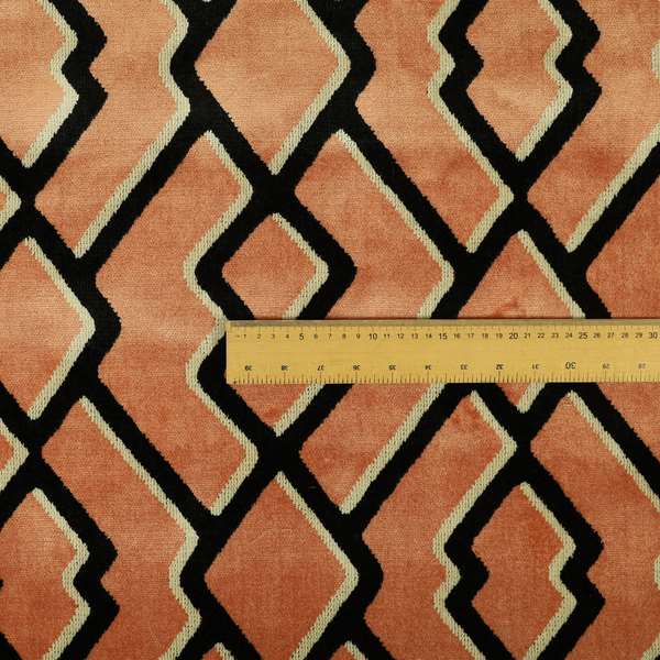 Salmon Pink Black Colour Modern Geometric Pattern Soft Velvet Upholstery Fabric JO-1038 - Made To Measure Curtains