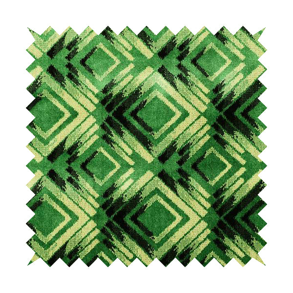 Green Black Cream Colour Faded Geometric Pattern Soft Velvet Upholstery Fabric JO-1039 - Made To Measure Curtains