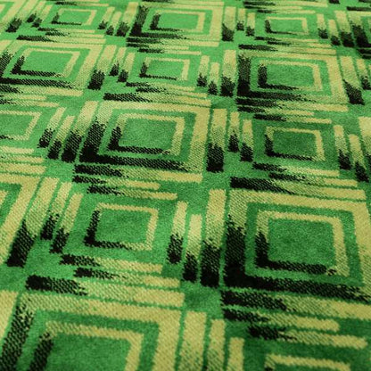 Green Black Cream Colour Faded Geometric Pattern Soft Velvet Upholstery Fabric JO-1039 - Made To Measure Curtains