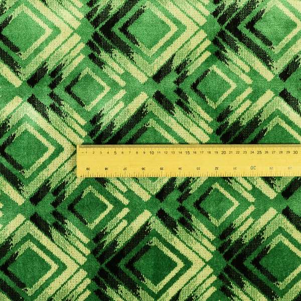 Green Black Cream Colour Faded Geometric Pattern Soft Velvet Upholstery Fabric JO-1039 - Made To Measure Curtains