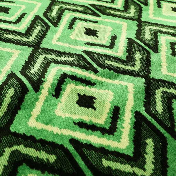 Green Black Cream Colour Squared Geometric Pattern Soft Velvet Upholstery Fabric JO-1040 - Roman Blinds