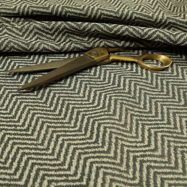 Grey Coloured Chevron Striped Chenille Furnishing Upholstery Fabric JO-1041 - Roman Blinds