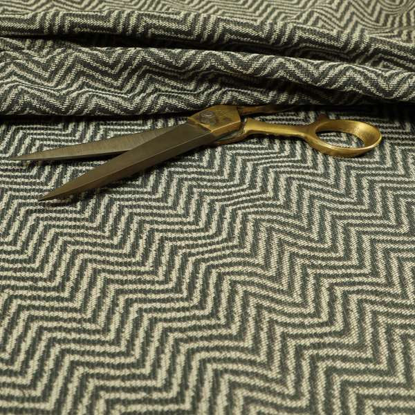 Grey Coloured Chevron Striped Chenille Furnishing Upholstery Fabric JO-1041 - Handmade Cushions