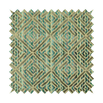 Shades Of Blue Greens Grey Geometric Velvet Raised Upholstery Fabric JO-1043 - Roman Blinds