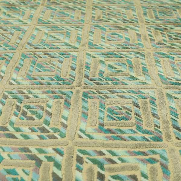 Shades Of Blue Greens Grey Geometric Velvet Raised Upholstery Fabric JO-1043 - Handmade Cushions