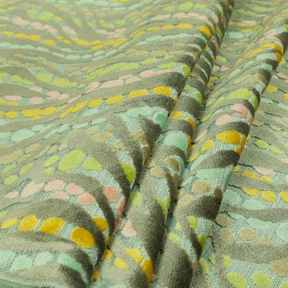 Multicoloured Blue Background Velvet Striped Spotted Pattern Upholstery Fabric JO-1046 - Made To Measure Curtains